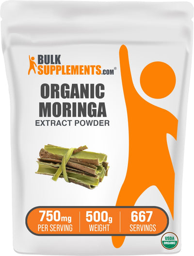 BulkSupplements.com Organic Moringa Extract Powder - Superfood Supplement from Moringa Oleifera Moringa Powder - Vegan & Gluten Free 750mg per Serving 500g (1.1 lbs) (Pack of 1)