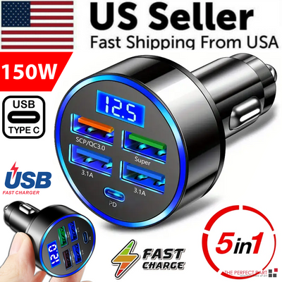 5-Port 150W Super Fast Car Charger Adapter